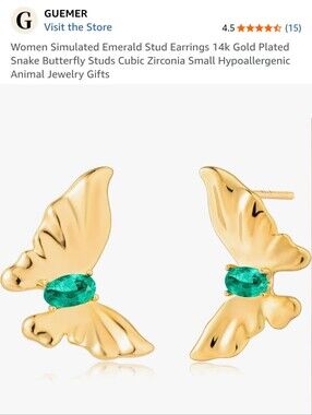 Gold Emerald Butterfly Earrings